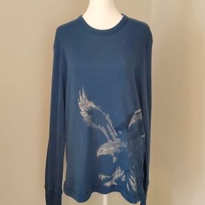 American Eagle Outfitters Blue Long Sleeve T-Shirt with Eagle Graphic Si…